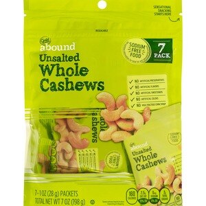 Gold Emblem Abound Unsalted Whole Cashew Packs, 7 CT