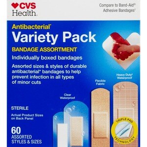 CVS Health Antibacterial Variety Pack Bandage Assortment, 60 Ct