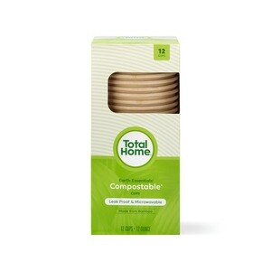 Total Home Earth Essentials Bamboo Compostable Cups, 12oz, 12 CT
