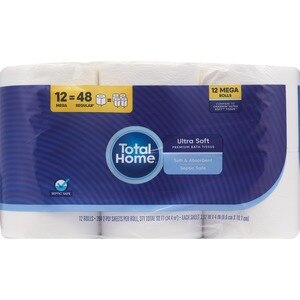 Total Home Ultra Soft Premium Bath Tissue, Mega Rolls, 12 CT
