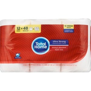 Total Home Ultra Strong Premium Bath Tissue, Mega Rolls, 12 CT