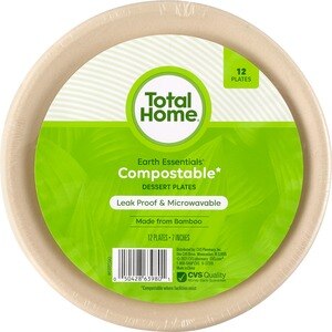 Total Home Earth Essentials Compostable Bamboo Dessert Plates, 12CT