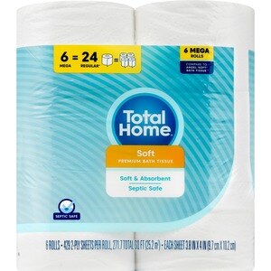 Total Home Soft Premium Bath Tissue, Mega Rolls, 6 CT