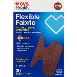 CVS Health Flexible Fabric Antibacterial Bandages, Assorted Sizes, 30 CT