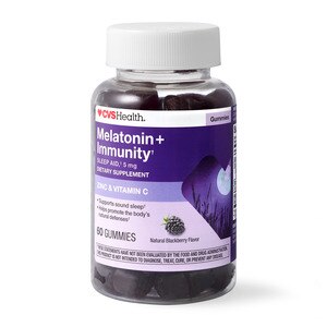 CVS Health Melatonin + Immunity Gummies, 5 mg, with Zinc & Vitamin C, Natural Blackberry, 60 CT