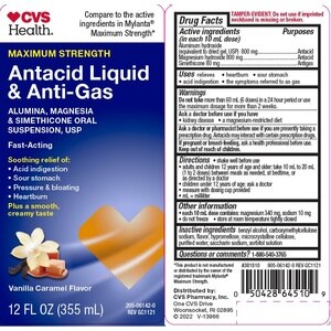 CVS Health Maximum Strength Antacid Liquid & Anti-Gas, Vanilla Caramel Flavor, 12 OZ