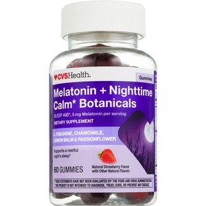 CVS Health Melatonin + Nighttime Calm Botanicals Gummies, 5 mg, Natural Strawberry Flavor, 60 CT
