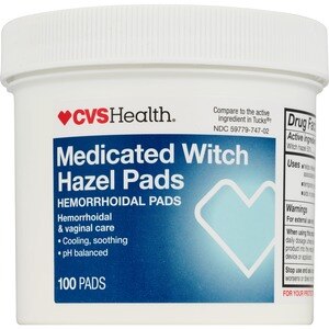 CVS Health Medicated Witch Hazel Pads, Hemorrhoidal Wipes, 100 CT