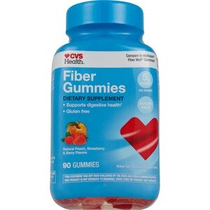 CVS Health Sugar-Free Fiber Gummies, Natural Peach, Strawberry & Berry Flavors, 90 Ct