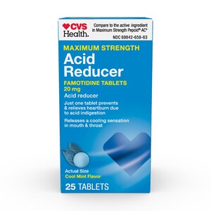 CVS Health Maximum Strength Acid Reducer Famotidine Tablets, 20 mg, Cool Mint Flavor, 25 CT