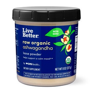 Live Better Raw Organic Ashwagandha Loose Powder, 8 OZ
