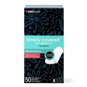 CVS Health Simply Covered Liners For Teens, Unscented, Light, 50 Ct