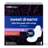 CVS Health Sweet Dreams Ultra-thin Pads for Teens with wings, Overnight, 12 CT, thumbnail image 1 of 5