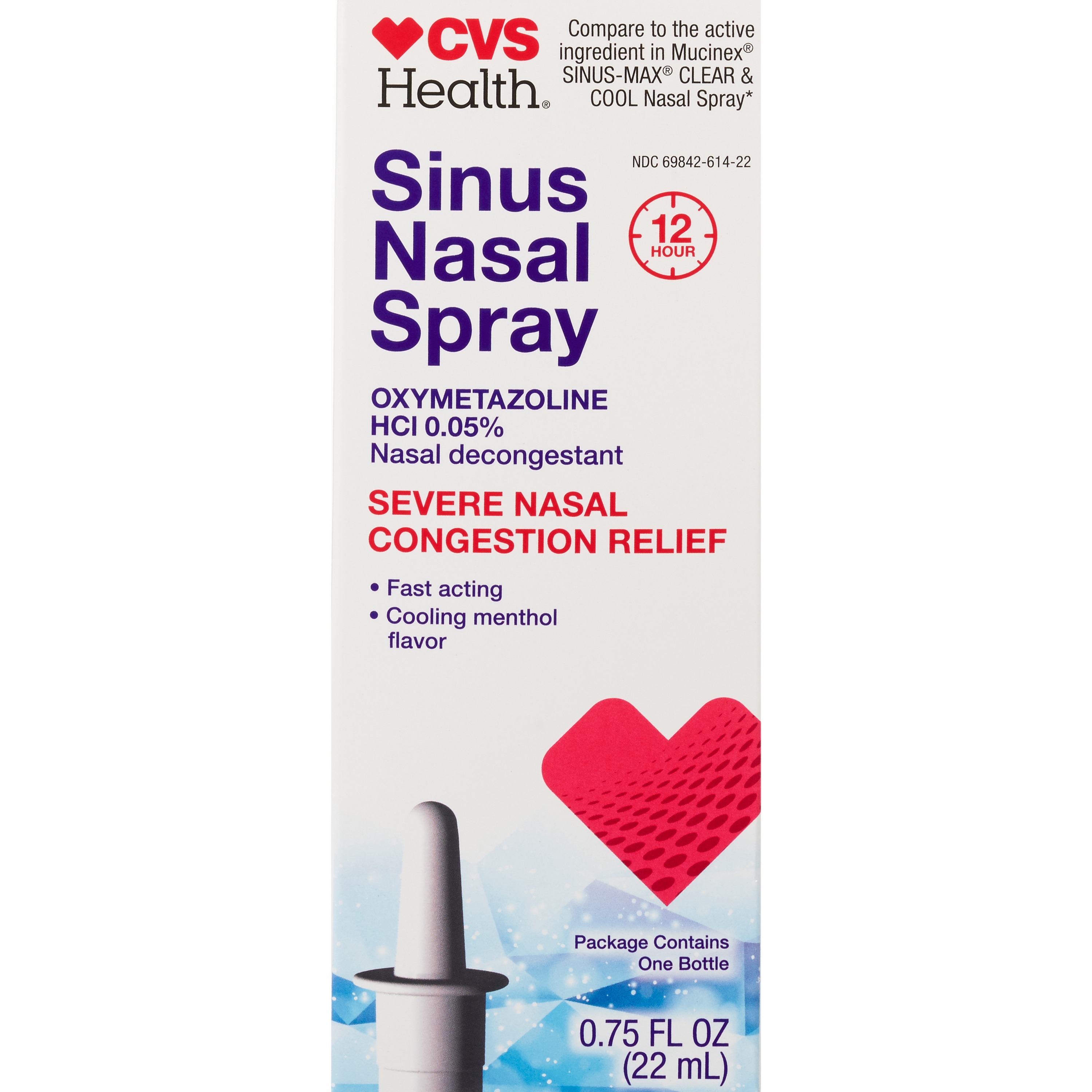 CVS Health 12HR Sinus Nasal Spray for Severe Congestion Relief, 0.75 OZ