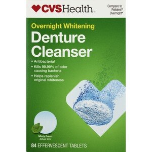 CVS Health Overnight Whitening Denture Cleanser Tablets, Minty Fresh, 84 Ct