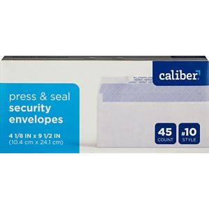 Caliber #10 Press & Seal Security Envelopes, 4 1/2 in. x 9 1/2 in., 45 CT