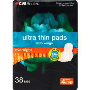 CVS Health Ultra Thin Pads With Wings, Overnight, 38 Ct