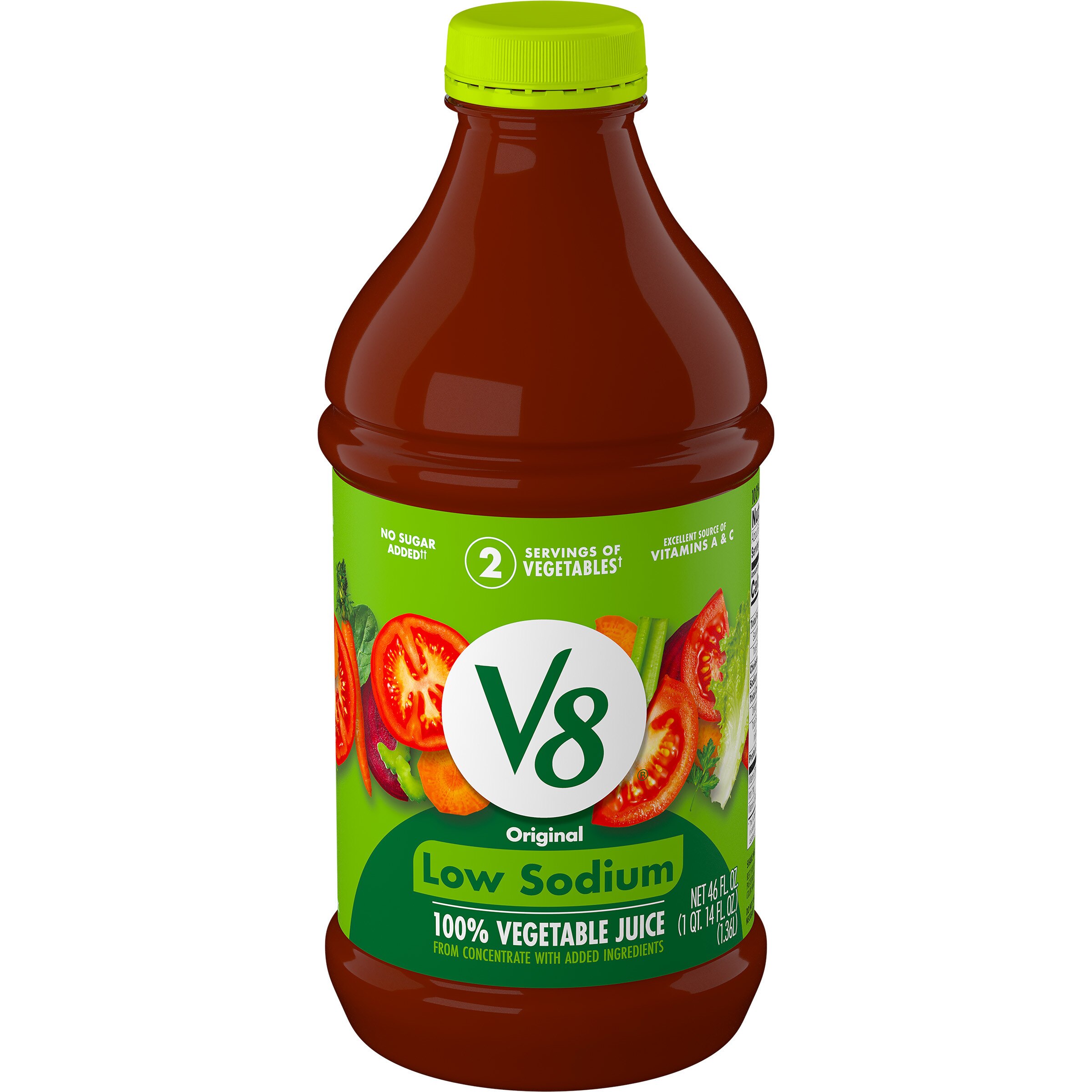 V8 Low Sodium Original 100% Vegetable Juice, 46 FL OZ Bottle