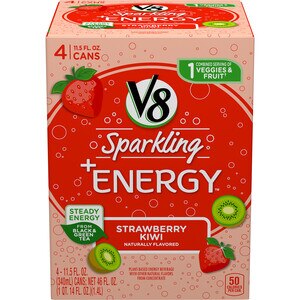 V8 Sparkling + Energy, Healthy Energy Drink from Tea, Strawberry Kiwi, 11.5 OZ, 4 CT