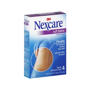 Nexcare Soft Fabric Adhesive Gauze Pad, SFP34, 3 in x 4 in, 4 ct.