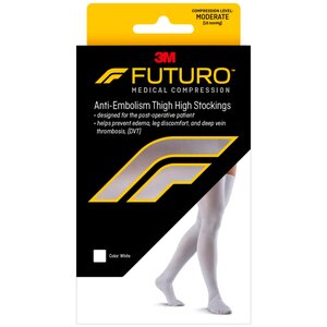 Futuro Moderate Compression Anti-Embolism Thigh High Closed Toe Stockings, White, Medium , CVS