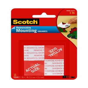 Scotch Removable Mounting Squares, 1 in x 1 in, 16 ct