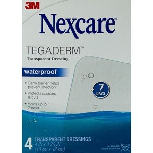Nexcare Tegaderm Waterproof Transparent Dressing, H1626, 4 in x 4 3/4 in, 4 CT