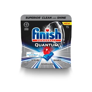 Finish Quantum with Activblu Technology Dishwasher Detergent Tabs, Ultimate Clean and Shine, 15 CT