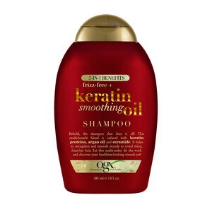 OGX Frizz-Free + Keratin Smoothing Oil Shampoo, 5 in 1, for Frizzy Hair, Shiny Hair, 13 OZ