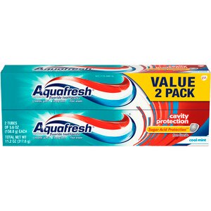 Aquafresh Cavity Protection Fluoride Toothpaste, Cool Mint, 5.6 ounce Twinpack (two 5.6oz tubes)