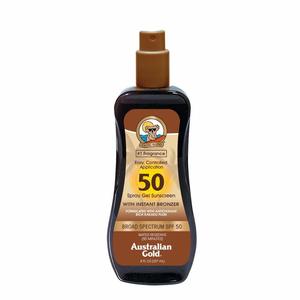 Australian Gold - Protector solar gel en spray con FPS 50, con bronceador instantáneo, 8 oz