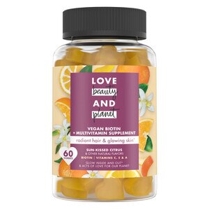 Love Beauty and Planet Sun-Kissed Citrus Vegan Biotin Multivitamin Supplement For Radiant Hair & Glowing Skin, 60CT