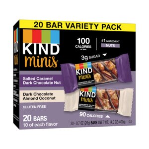 Kind Minis Bar Variety Pack, Salted Caramel Dark Chocolate & Dark Chocolate Almond Coconut, 20 CT