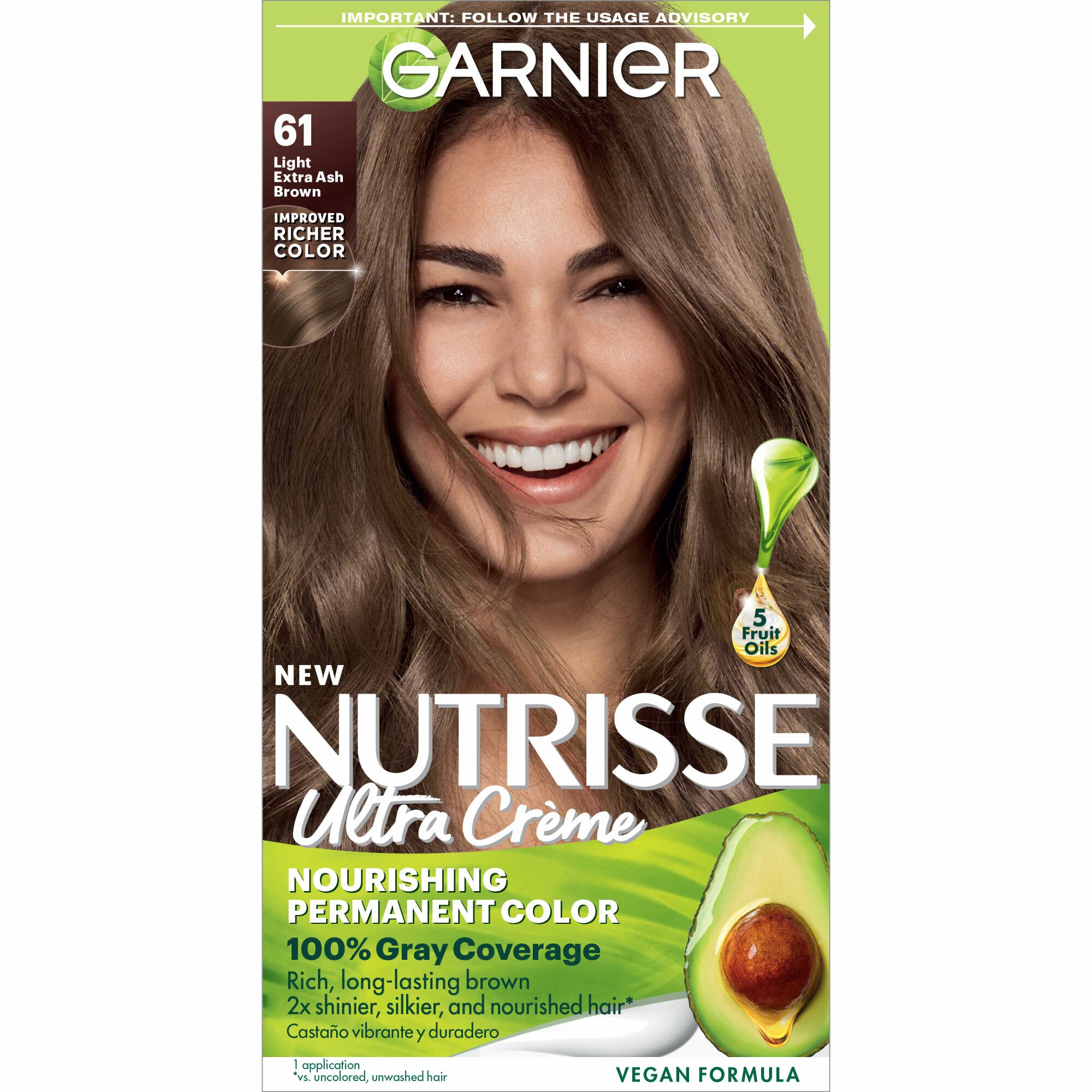 Garnier Nutrisse Nourishing Permanent Hair Color Creme, 61 Light Ash Brown , CVS