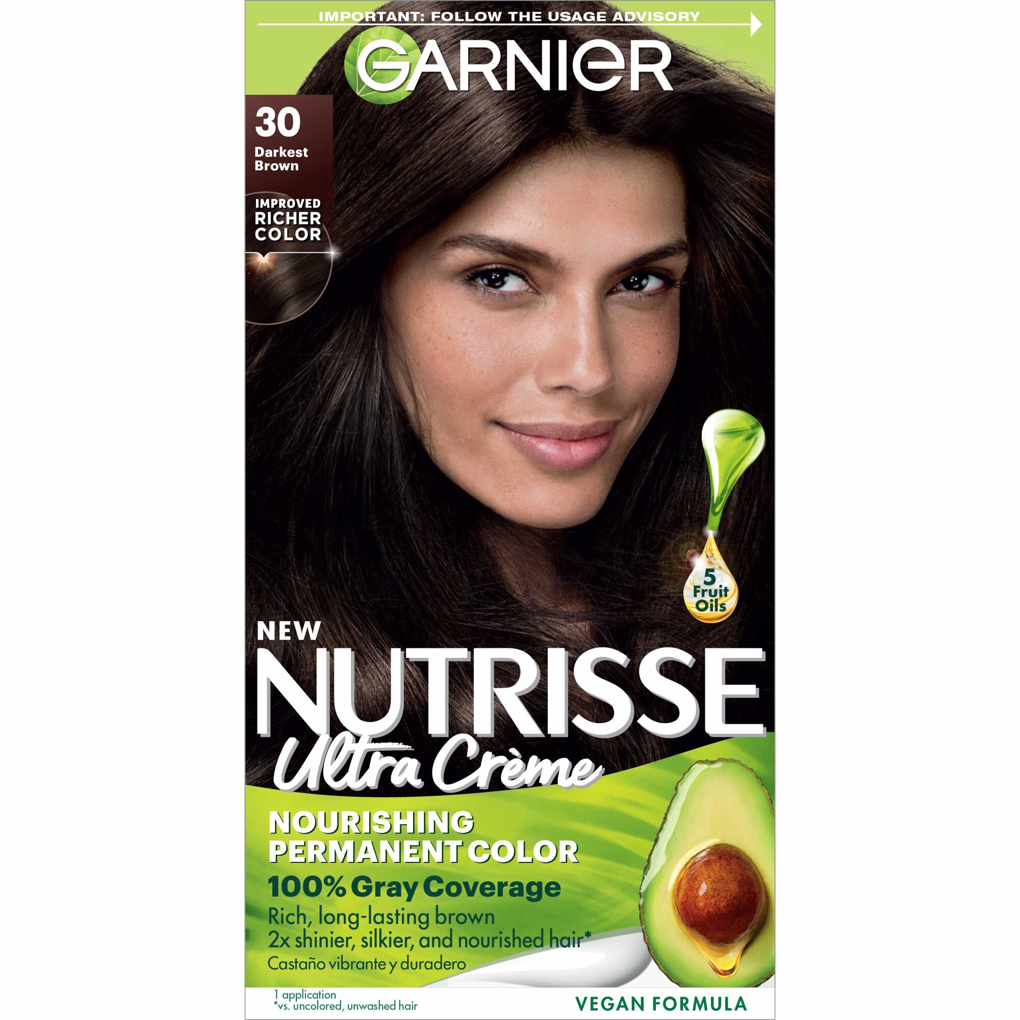 Garnier Nutrisse Nourishing Permanent Hair Color Creme, 30 Darkest Brown - 1 , CVS
