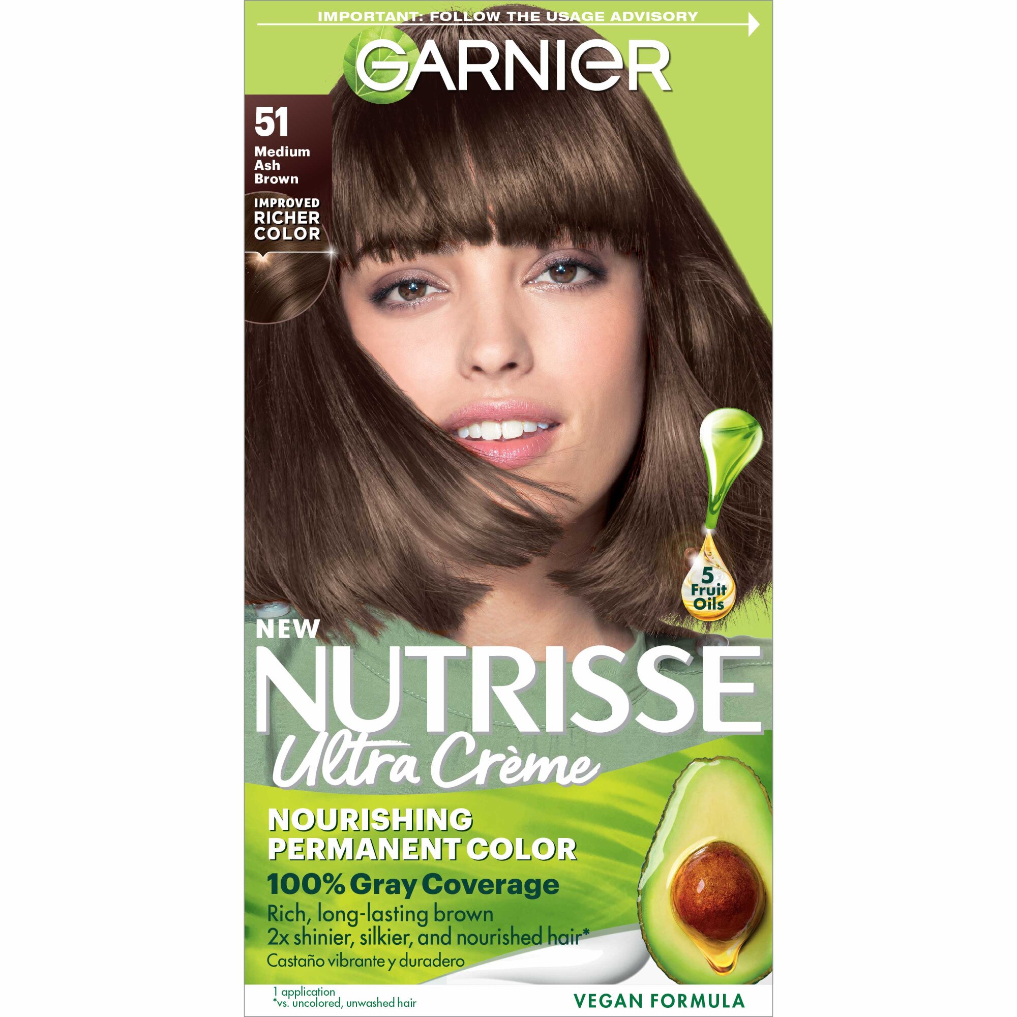 Garnier Nutrisse Nourishing Permanent Hair Color Creme, 51 Medium Ash Brown , CVS