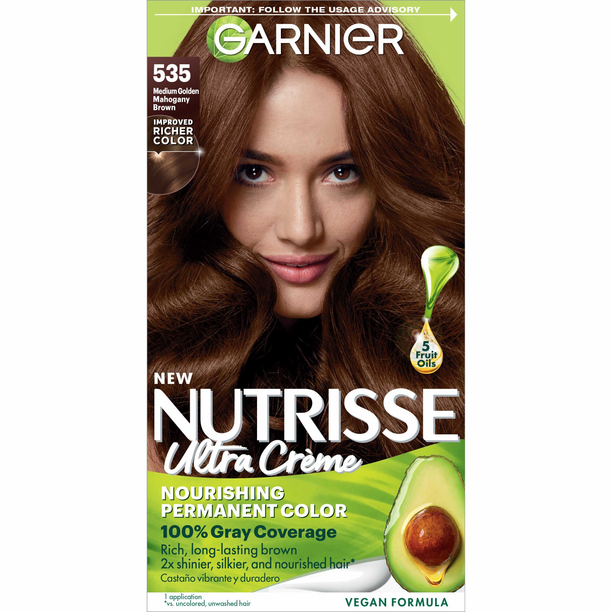 Garnier Nutrisse Nourishing Permanent Hair Color Creme, 535 Medium Gold Mahogany Brown , CVS
