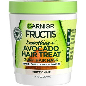 Garnier Fructis Smoothing Treat - Mascarilla para el cabello de 1 mintuos + extracto de aguacate, 3.4 oz