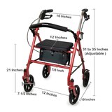 McKesson 4 Wheel Rollator 12 Inch Seat Width 300 lbs. Weight Capacity, Red, thumbnail image 4 of 5