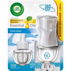 Air Wick Plug in Scented Oil Starter Kit (Warmer + 1 Refill), Fresh Linen