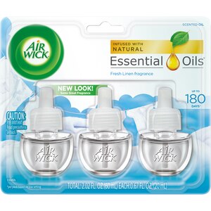  Air Wick Essential Oils Scented Oil Refills, Fresh Linen, 3 CT 