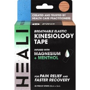 Heali Pro Kinesiology Tape Infused with Magnesium & Menthol, 20 Precut Strips