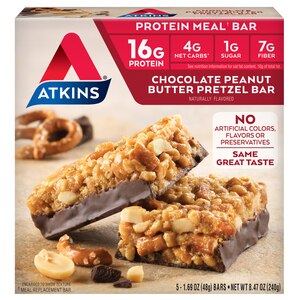 Atkins Protein Meal Bar, Chocolate Peanut Butter Pretzel, 5 Pack - 1.7 oz | CVS