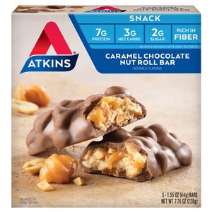 Atkins Snack Bar, 5 Pack, Caramel Chocolate Nut Roll - 1.3 Oz , CVS