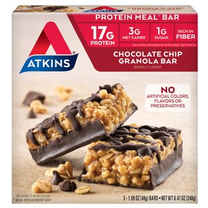 Atkins Protein Meal Bar, Chocolate Chip Granola, 5 Pack - 1.69 Oz , CVS