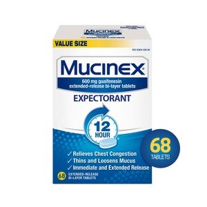  Mucinex 600mg Guaifenesin tablets, 68CT 