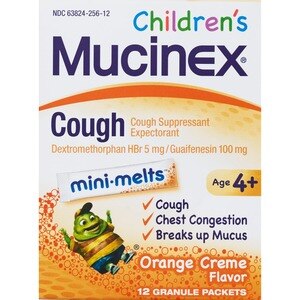 Mucinex Children's Chest Congestion Expectorant and Cough Suppressant Mini Melts Orange Cream, 12CT