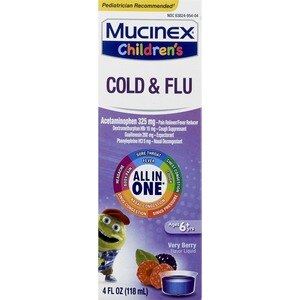 Mucinex Children's Cold Cough and Sore Throat Liquid Medicine Mixed Berry, 4 OZ