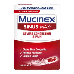 Mucinex Sinus-Max, cápsulas blandas para el alivio de la congestión grave y el dolor agudo, máxima potencia, 16 u.