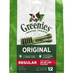 Greenies Original - Golosinas para perros para limpiar los dientes de forma natural, tamaño regular, 12 oz (12 u.)